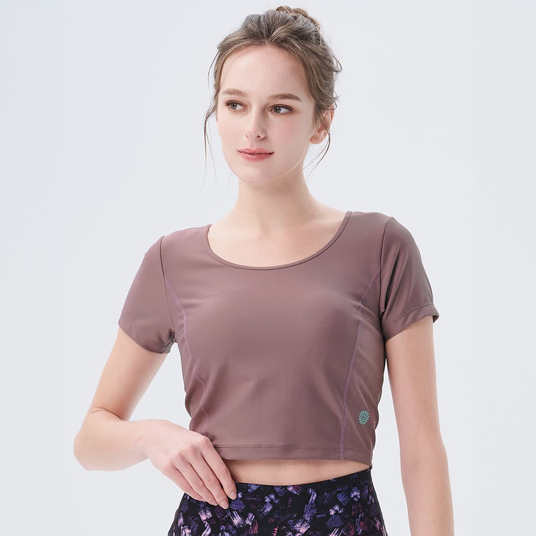 【SALE 20%OFF 送料別】ショートスリーブUシェイプブラトップ/アゼリア easyoga イージーヨガ ヨガウェアトップス かわいい オシャレ ヨガ ホットヨガ ピラティス セール
