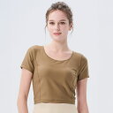 【SALE 20%OFF 送料別】ショートスリーブUシェイプブラトップ/ウォールナット easyoga イージーヨガ ヨガウェアトップス かわいい オシャレ ヨ...