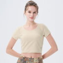 【SALE 20%OFF 送料別】ショートスリーブUシェイプブラトップ/アプリコット easyoga イージーヨガ ヨガウェアトップス かわいい オシャレ ヨガ...