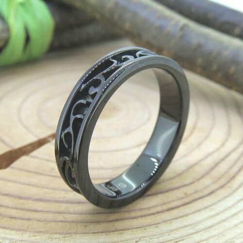 リング ステンレス アラベスク ブラック ジュエリー アクセサリー 7号 9号 11号 13号 15号 17号 19号 21号 5mm幅 指輪 レディース ギフ...