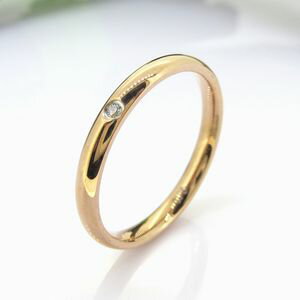 ピンキーリング ステンレス リング キュービックジルコニア ピンクゴールド ジュエリー アクセサリー 2.5mm幅 甲丸 3号 5号 7号 9号 11号 13号...