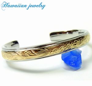 ハワイアン ジュエリー ステンレス ブレスレット バングル 送料無料 ゴールド プルメリア スクロール ホヌ ペア アクセサリー レディース メンズ ギフト プ...
