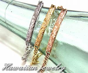 ハワイアン ジュエリー ステンレス ブレスレット バングル 送料無料 ゴールド シルバー ピンクゴールド プルメリア スクロール ホヌ ペア アクセサリー レデ...