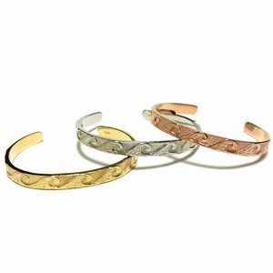 ハワイアン ジュエリー バングル ブレスレット 送料無料 イエローゴールド ピンクゴールド シルバー ステンレス スクロール プルメリア サージカル ペア アク...