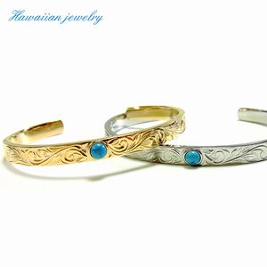 ハワイアン ジュエリー バングル 送料無料 K14 イエローゴールド シルバー ステンレス ターコイズ ペア アクセサリー レディース メンズ ギフト プレゼン...