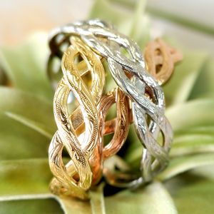 ハワイアン ジュエリー ステンレス ブレスレット バングル 送料無料 スクロール シルバー イエローゴールド ピンクゴールド ペア アクセサリー レディース メ...