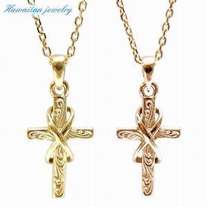 ハワイアン ジュエリー ネックレス ステンレス 送料無料 クロス スクロール ペンダント イエローゴールド ピンクゴールド ペア アクセサリー レディース メン...