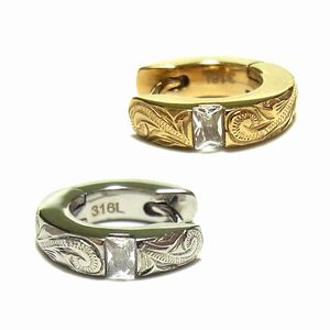 ハワイアン ジュエリー ピアス ステンレス キュービックジルコニア フープ シルバー イエローゴールド K14 ペア アクセサリー レディース メンズ ギフト ...