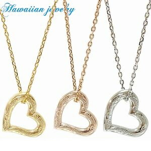 ハワイアン ジュエリー ネックレス ステンレス 送料無料 オープンハート プルメリア ホヌ ペンダント シルバー イエローゴールド ピンクゴールド ペア アクセ...