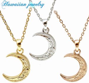 ハワイアン ジュエリー ネックレス ステンレス 送料無料 ムーン 月 三日月 プルメリア K24 スクロール ペンダント シルバー イエローゴールド ピンクゴー...