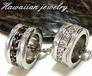 ハワイアン ジュエリー ネックレス ステンレス 送料無料 プルメリア スクロール ホヌ キュービックジルコニア ペンダント ペア アクセサリー レディース メン...