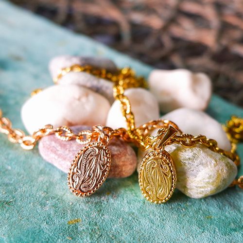 ハワイアン ジュエリー ステンレス アンクレット 送料無料 シルバー イエローゴールド ピンクゴールド アクセサリー オーバル クラシカル スクロール レディー...