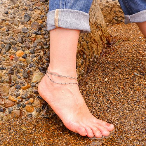 ハワイアン ジュエリー ステンレス アンクレット 送料無料 イエローゴールド ピンクゴールド シルバー 二連 オニキス プルメリア スクロール アクセサリー レ...