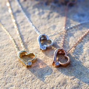 ハワイアン ジュエリー ネックレス ステンレス 送料無料 イエローゴールド ピンクゴールド シルバー オープンハート ジルコニア ペア アクセサリー レディース...