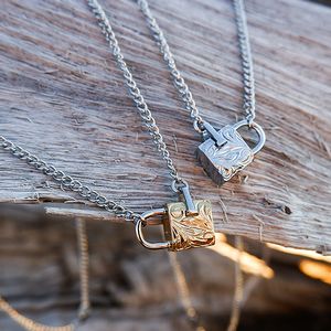 ハワイアン ジュエリー ネックレス ステンレス 送料無料 パドロック 南京錠 イエローゴールド シルバー ペア アクセサリー レディース メンズ ギフト プレゼ...