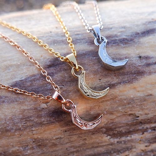ハワイアン ジュエリー ネックレス ステンレス 送料無料 三日月 ムーン スクロール シルバー イエローゴールド ピンクゴールド ペア アクセサリー レディース...