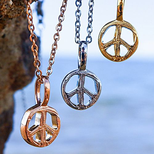 ハワイアン ジュエリー ネックレス ステンレス 送料無料 ピースマーク スクロール シルバー イエローゴールド ピンクゴールド ペア アクセサリー レディース ...