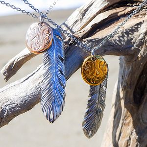 ハワイアン ジュエリー ネックレス ステンレス 送料無料 フェザー 羽 スクロール イエローゴールド シルバー ピンクゴールド ペア アクセサリー レディース ...