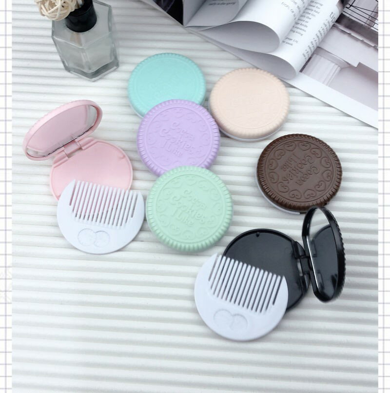 【メール便】クッキー型ミラー&コーム 丸型 コンパクトミラー ミラー ハンドミラー コーム くし 櫛 ブラシ 髪 ヘアアレンジ 身だしなみセット