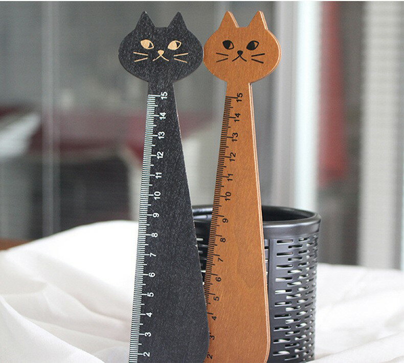 【メール便】木製 ねこ 定規 ブラウン ブラック 猫 ネコ 文房具 定規 ものさしのサムネイル