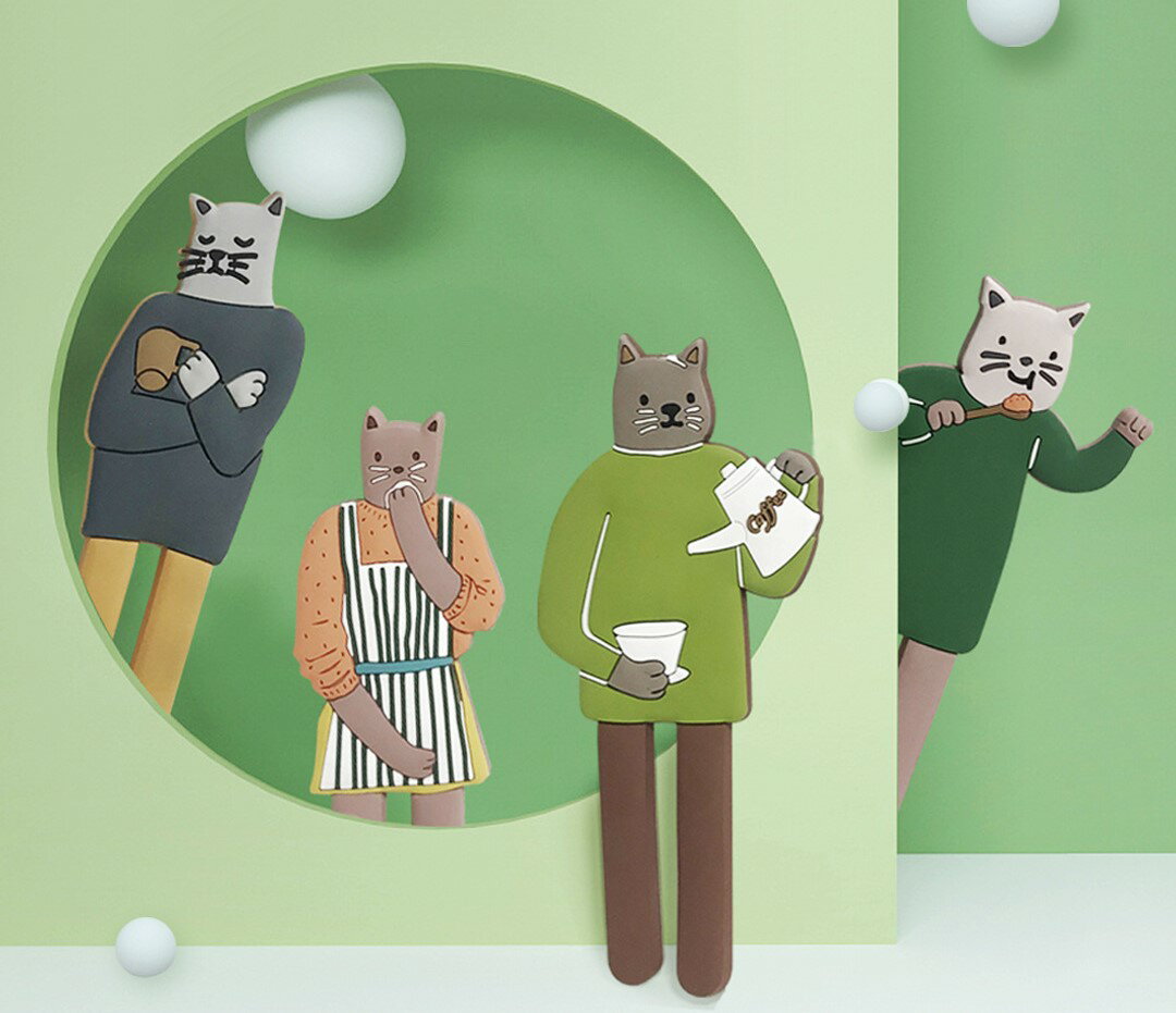 乐天商城 - 【メール便】マグネット　アニマルフック　ねこ　猫家族　ファミリー　クッキング　鍵　台所　リビング　玄関　壁　収納