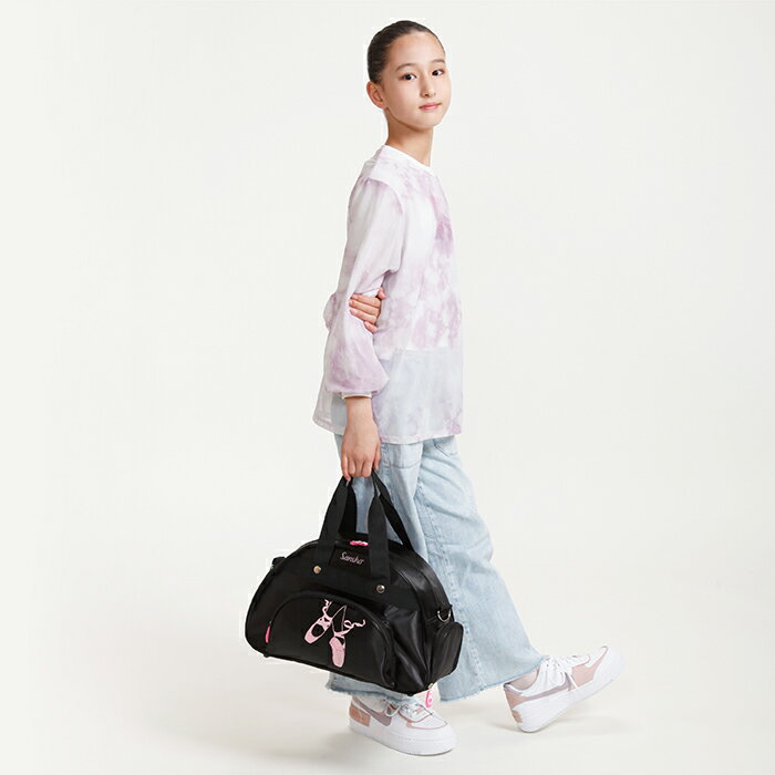 バレエ レッスンバッグ【サンシャ】KBAG31 子供 キッズ ジュニア 衣装バッグ 衣装ケース ブラック(大) 衣装 グッズ 大 ブラック 黒 ピンク 発表会 コンクール 2way 練習 ボストンバッグ ショルダーバッグ おしゃれ 可愛い かわいい 格安 通販 イーバレリーナ