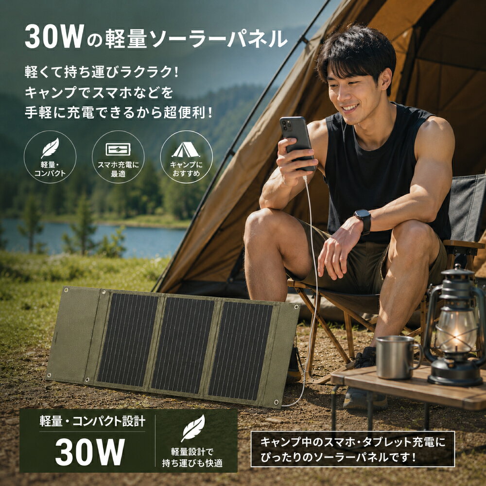 【1000円クーポンあり】ソーラーパネル 30W 60W ソーラー充電器 軽量 折り畳み式 変換効率23% 太陽光パネル 発電 防災グッズ 台風 停電 キャンプ 車中泊 アウトドア BCP対策 ebattery-10000155 Cozeo サンプル画像2