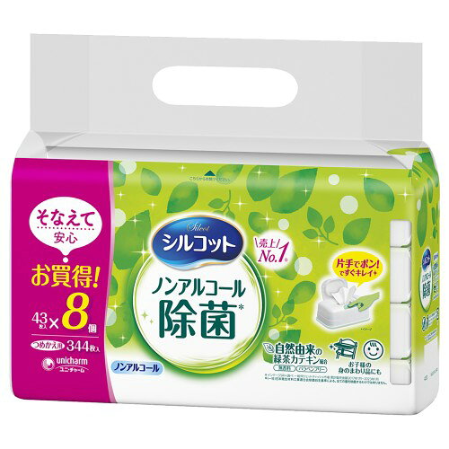 ↑↑↑正確な在庫状況は上記バナー「在庫状況を確認する」をクリックして頂き、必ずご確認ください。&nbsp;&nbsp;■ワンプッシュでフタが開いて、片手でシートが取り出せるから、身の回りを手早くキレイにできるウェットティッシュの詰め替え用です。■除菌ができるノンアルコールタイプ。※全ての菌を除菌するわけではありません。415391使用方法：●(1)容器の底ブタをはずし、シートの入った袋を取り出します。●(2)袋上部のシールをはがします。●(3)底ブタに袋をのせ、容器を底ブタにかぶせしっかり閉めます。※今までのシルコットウェットティッシュの容器でも使えます。※本体容器は別売りです。表示成分/全成分：水、PG、BG、安息香酸、ポリアミノプロピルビグアニド、ブチルカルバミン酸ヨウ化プロピニル、ベンザルコニウムクロリド、EDTA-2Na、(C12-14)パレス-12、チャ葉エキス素材：●基布素材…レーヨン、ポリエステル、ポリオレフィン●外装…PE●内装…PE、PET●ラベル…PP使用上の注意　●目および傷口・粘膜には使用しないでください。●お肌に異常があるときや、お肌に合わない場合は、ご使用を中止してください。●小さなお子様の手の届くところ・直射日光や高温になる場所は避けて保管してください。●殺菌・消毒剤・外皮消毒剤ではありません。●ご使用になる製品にお手入れ方法の指定がある場合はそれに従ってください。●このシートはトイレには流さないでください。●ご使用後は中身の乾燥を防ぐためフタをきちんと閉めてください。●容器は常に清潔に保ち、きれいな手でつめかえてください。ノンアルコールで手肌にやさしく除菌。
