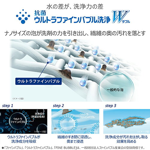 イーベストPC・家電館の【標準設置料金込】【長期保証付】東芝 TOSHIBA AW-9DHB6 W グランホワイト 全自動洗濯機 ZABOON 洗濯9kg 抗菌ウルトラファインバブル洗浄W Ag+抗菌水 ロー＆ビッグ投入口｜アングル2