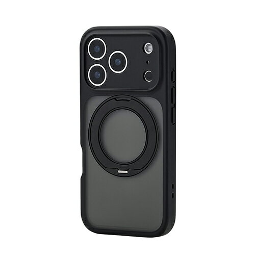 エレコム(ELECOM) PM-A25CMGSTKMBK ブラック iPhone 17 Pro ケース ハイブリッド 衝撃吸収 MAGKEEP 磁力吸着ワイヤレス充電対応 回転式スタンド付