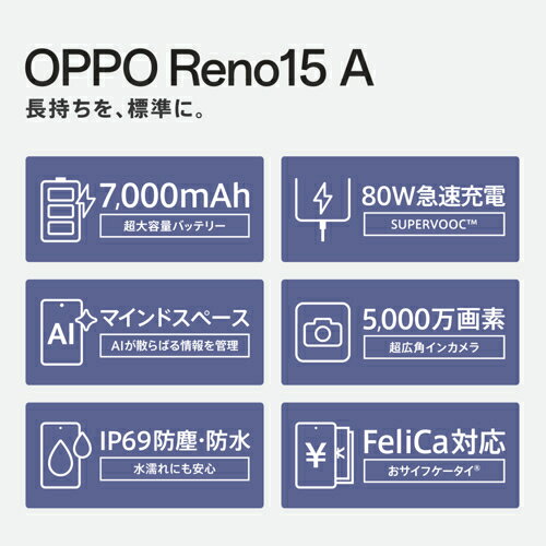 OPPO オッポ OPPO Reno15 A 6.6型 8GB/128GB トワイライトネイビー SIMフリースマートフォン CPH2801RENO15A128TN CPH280115A128TN 商品画像2
