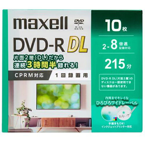 ↑↑↑正確な在庫状況は上記バナー「在庫状況を確認する」をクリックして頂き、必ずご確認ください。&nbsp;&nbsp;■連続3時間半録れる■デジタル放送(CPRM)の録画に対応■内周までキレイな印刷ができる「ひろびろワイドレーベル」■生産ラインでの全数検査を実施し、高画質を確保DRD215WPG10Sメディア形式：DVD-R DL(片面2層式・1回録画用)記憶容量：8.5GB録画時間：215分(標準モード /、SD画質：SPモード想定)対応倍速：2〜8倍速対応著作権保護：CPRM対応(地デジやBSなどのデジタル放送の録画が可能)レーベル仕様：ひろびろホワイトレーベル(インクジェットプリンター対応)印刷範囲：内径22mm〜外径118mm(ワイド印刷可能・手書きもOK)パッケージ仕様：5mmスリムケース(インデックス付き)地デジもたっぷり215分。高画質のまま残せる片面2層のDVD