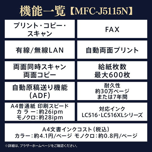 【長期保証付】ブラザー brother MFC-J5115N A4対応 インクジェットプリンター A4カラー複合機 4.3型 ファクス付きモデル MFCJ5115N ebest-12888721 イーベストPC・家電館 サンプル画像3
