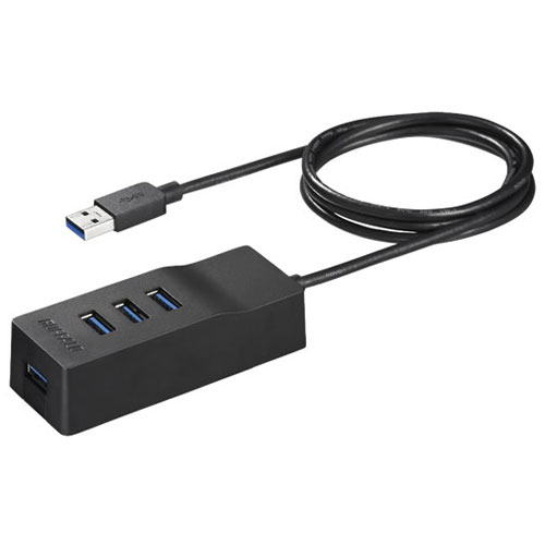 バッファロー BUFFALO BSH4A110U3BK(ブラック) USB3.0セルフパワーハブ 上挿し 4ポートタイプ 100cm BSH4A110U3BK