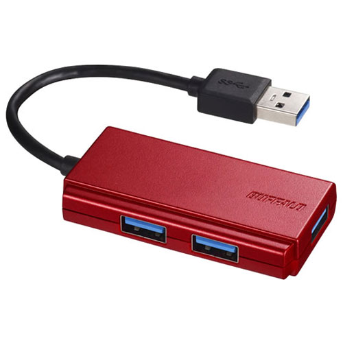 バッファロー BUFFALO BSH3U100U3RD レッド USB3.0バスパワーハブ 3ポートタイプ 10cm BSH3U100U3RD