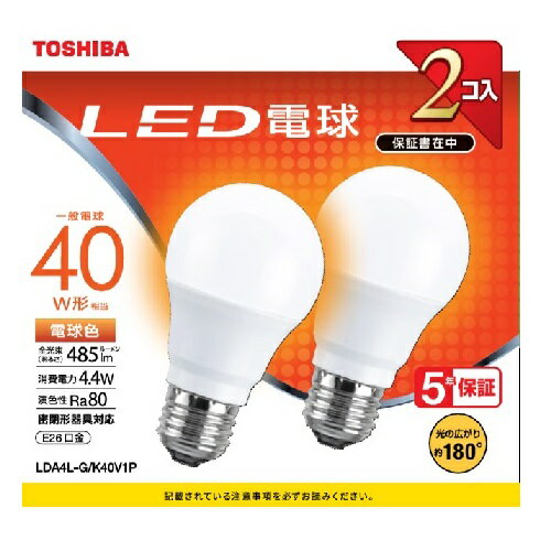 東芝(TOSHIBA) LDA4L-G/K40V1P LED電球2本パック 電球色 E26口金 40W形相当 485lm...