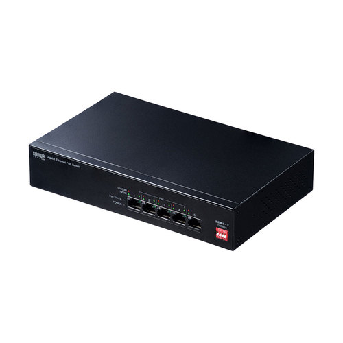 サンワサプライ LAN-GIGAPOE51 長距離伝送・ギガビット対応PoEスイッチングハブ 5ポート LANGIGAPOE51
