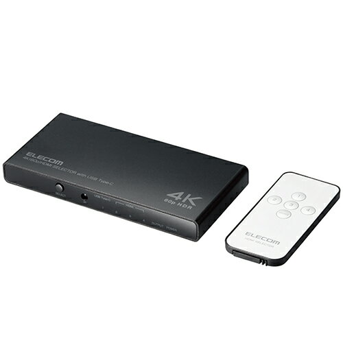 Distributors - エレコム ELECOM DH-SW4KC41BK HDMI 切替器 4入力 HDMI/USB Type-C /1出力 HDMI 4K対応 リモコン付 DHSW4KC41BK
