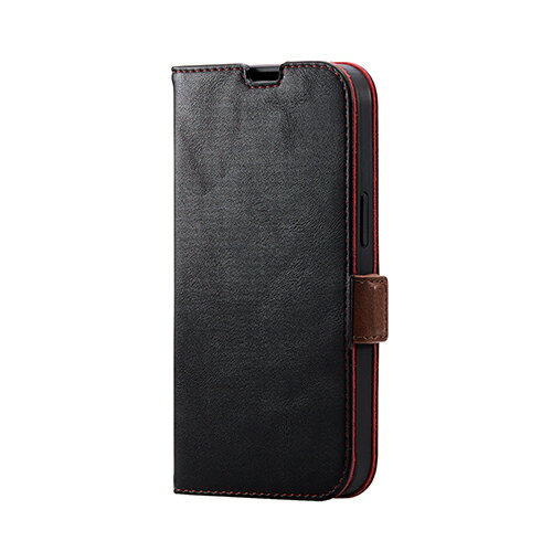 エレコム ELECOM PM-A22APLFYBK ブラック iPhone 14/13用 手帳型 ソフトレザーケース 磁石付 耐衝撃 PMA22APLFYBK