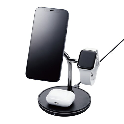 エレコム ELECOM W-MS04BK ブラック MagSafe対応 iPhone/AirPods/Apple Watch用 ワイヤレス充電器 WMS04BK