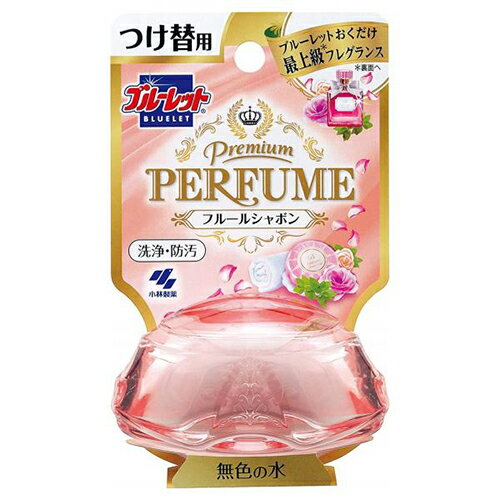 ↑↑↑正確な在庫状況は上記バナー「在庫状況を確認する」をクリックして頂き、必ずご確認ください。&nbsp;&nbsp;■■洗練された香水長の香りが広がり、トイレ空間を心地よくします ■洗浄成分の働きでしっかり洗浄し、便器のきれいを保ちます ■使用環境、汚れの程度により、効果が異なることがあります ■水の流れない部分の汚れは落ちません ■汚れ付着防止効果で、便器の輝きを保ちます ■標準的な使用で約1ヶ月間(3〜5週間)使用できます ■気温、水温、水量などにより、多少変化します ■流れる水は無色です ■他の「液体ブルーレットおくだけ」の下容器にも使えます。 ■本品はタンク内の器具をいためず、浄化槽及び浄化槽内のバクテリアや防露タンクにも影響を与えません。香り:フルールシャボン容量:70ml表示成分/全成分:香料、非イオン界面活性剤、両性界面活性剤使用方法:ボトルについている止栓キャップを絶対にはずさないでください (1)お願い・・・効果を発揮させるために、便器を掃除してからご使用ください タンクの上でひねりながらはずす (2)逆さまに持って突起部で止栓キャップを突き破ってセットする ※注意・・・脚部では、ささない (3)脚部を差し込む (4)液の通りをよくするためにボトルを2〜3回へこむ程度強く押す使用上の注意:用途外には使用しない小児、認知症の方などの誤飲に注意する小児、認知症の方などの手の届くところに置かない 火気の近くや直射日光の当たる所、高温になる場所で保管、使用しない 水の流れが強すぎたり水の量が多すぎると、水がはねたり、まれに容器が倒れ穴をふさぎ水があふれる場合がある。その場合はタンク横の止水栓で水量を弱めるなど調節する 使用中、本品を逆さま、横倒しにしない。万一そのような状態になった場合は、もとの位置に戻す タンクの手洗い部分の排水口に網がある場合、手洗い部の水の流れが悪い場合、下容器が汚れてきた場合などは、水があふれるのを防ぐためにときどき網下容器を掃除するトイレを華やかな空間にしてくれる洗浄防汚剤です