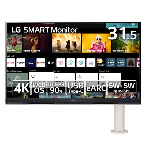 LGエレクトロニクス LG 32SQ780S-W LG SMART Monitor 31.5型 4KwebOS搭載ディスプレイ エルゴアームモデル 32SQ780SW