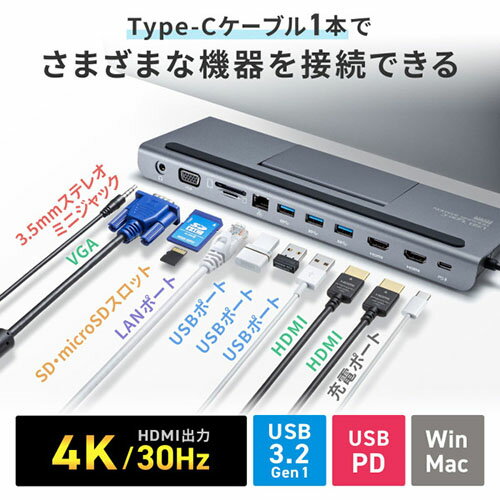 サンワサプライ USB-CVDK8 USB Type-Cドッキングステーション(HDMI/VGA対応) USBCVDK8
