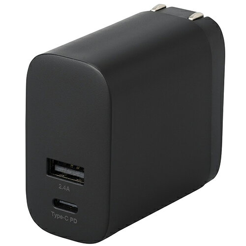 ナカバヤシ JYU-ACU07-BK ブラック 30W PD充電対応 Type-C 1ポート+USB-A 1ポート充電器 JYUACU07BK