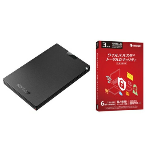 SSD-PG500U3-BC(ブラック) USB 3.2(Gen 1)対応 ポータブルSSD 500GB + ウイルスバスター トータルセキュリティ STD3年版 同時購入