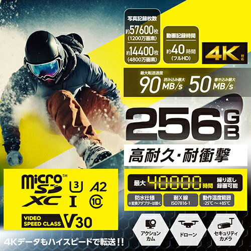 エレコム ELECOM MF-HMS256GU13V3 マイクロSDカード microSDXC 256GB Class10 UHS-I U3 V30 SD変換アダプター付 MFHMS256GU13V3