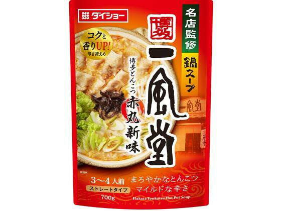 ↑↑↑正確な在庫状況は上記バナー「在庫状況を確認する」をクリックして頂き、必ずご確認ください。&nbsp;&nbsp;【代引不可商品】仕入先よりお客様宅へ直送手配いたします商品です。そのため代引きは対応致しかねます。ラーメンの名店「一風堂」監修のもと、人気の「赤丸新味」を鍋スープで再現とんこつエキス・ラード・豚コラーゲンのまろやかな味わいに、九州醤油のコクと豆板醤を加えたマイルドな辛さの鍋スープです。●鍋用スープ●注文単位：1個※メーカーの都合により、パッケージ・仕様等は予告なく変更になる場合がございます。