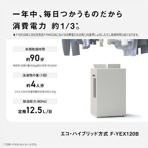 【長期5年保証付】パナソニック Panasonic F-YEX120B-W エコ・ハイブリッド衣類乾燥除湿機 木造13畳/鉄筋27畳 FYEX120BW 商品画像3
