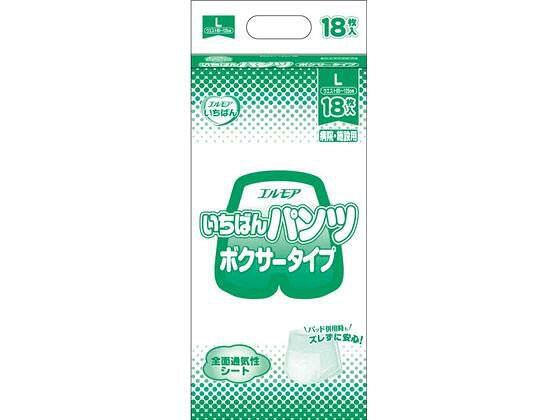 ↑↑↑正確な在庫状況は上記バナー「在庫状況を確認する」をクリックして頂き、必ずご確認ください。&nbsp;&nbsp;【代引不可商品】仕入先よりお客様宅へ直送手配いたします商品です。そのため代引きは対応致しかねます。病院・施設用。身体にぴったりボクサー形状。1人で歩ける方、補助があれば歩ける方、立てる方に。男女共用。消臭ポリマー配合。布感覚の全面通気性シート。ボクサータイプでおなか・腰・足まわり全体を包み込み、下着のようにフィット。立体ギャザー・股ぐりギャザー・レッグギャザーのトリプルギャザーで、パッドを押し上げしっかり固定。股モレ防止効果もアップ。軽い力でのびるので、パンツの上げ下げがスムーズ。締め付け感のない履き心地。●大人用紙おむつパンツタイプ・病院・施設用／うす型・スリムタイプ●Lサイズ●男女共用●消臭加工●ウエストサイズ：85〜125cm●吸収回数の目安：約2回分●吸水量目安（1回の排尿量150mlとして）：約330cc●全面通気性●立体ギャザー●日常生活動作レベル：1／一人で歩ける、2／介助があると歩ける・座れる●医療費控除対象品●注文単位：1パック（18枚）※メーカーの都合により、パッケージ・仕様等は予告なく変更になる場合がございます。
