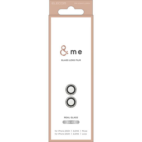 エレコム(ELECOM) PM-A24AFLLGRSV シルバー iPhone16/Plus用カメラフィルム ガラス ラインストーン 高透明 指紋防止